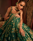 Teal Broad Belt Brocade Lehenga Set