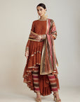 Rust Round Neck Asymmetrical Kurta Pant Set