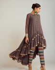 Charcoal Grey Round Neck Asymmetrical Kurta Pant Set