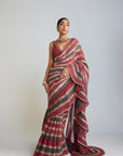 Pre Draped Charcoal Grey Multicolor Saree Set