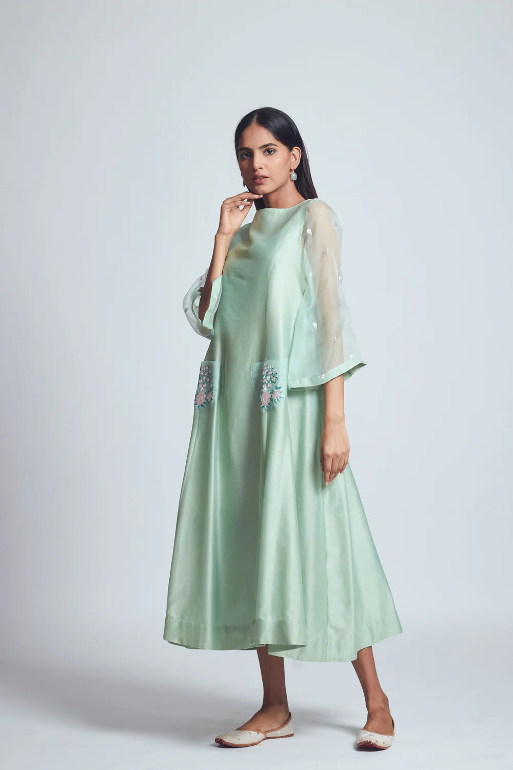 Aysa-Sage Green Princess Cut Style Dress- Ready to Ship