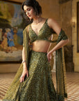 Moss Green Sequin Lehenga Set