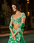 Green Thread Work Lehenga Set