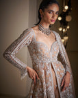 Nude Silver Jacket Sharara Set