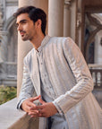 Powder Blue Pearl Open Sherwani Set