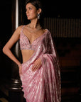 Pink Sequin Georgette Saree