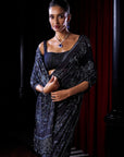 Midnight Blue Crystal Georgette Saree