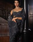 Steel Blue Crystal Georgette Saree