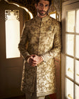 Beige Zardosi Short Sherwani Set