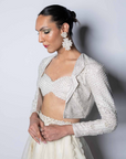 Embellished Bustier with Short Jacket and Organza Skirt with Textured Organza Drape - Ready to Ship