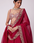Crimson Red Mirror Embroidered Lehenga Set - Ready to Ship