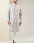 Grey Silk Dori Embroidered Kurta Set - Ready to Ship
