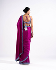 Pop Wine Satin Chiffon Saree Set