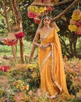 Mustard Organza Silk Saree With Embellished Blouse - Ready to Ship