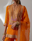 Orange Sharara Set with Hand Embroidery