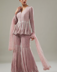 Pink Net Embellished Sharara Set - Ready to Ship
