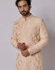 Pink Raw Silk Embroidered Sherwani Set - Ready to Ship