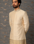 Gold Raw Silk Zari Embroidered Sherwani Set - Ready to Ship