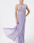 Mauve Wrinkled Lurex Pre-Draped Saree - Ready to Ship