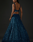 Cobalt Blue Net Sequins Embroidered Lehenga Set - Ready to Ship