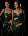 Emerald Green Sequin Georgette Saree
