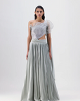 Corded Coral Top And Skirt - Sage
