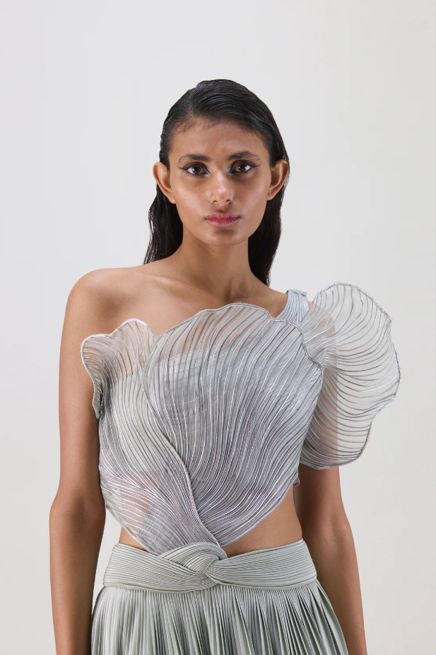 Corded Coral Top And Skirt - Sage