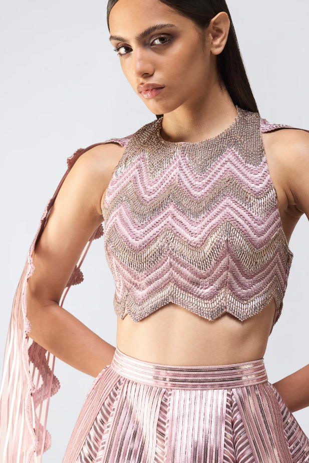 Metallic Scale Halter And Skirt