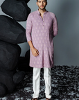 Lavender Georgette Resham Embroidered Kurta Set - Ready to Ship