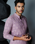 Lavender Georgette Resham Embroidered Kurta Set - Ready to Ship