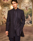 Navy Open Sherwani Set