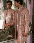 Rose Gold Mirror Work Sherwani Set