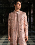 Rose Gold Mirror Work Sherwani Set