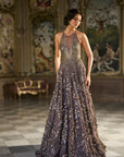 Metallic Antique Silver 3D Gown
