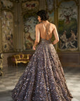 Metallic Antique Silver 3D Gown