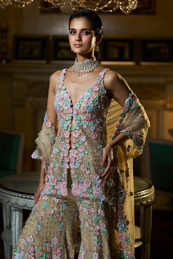 Multi-Coloured Three-Dimensional Sharara Set Details