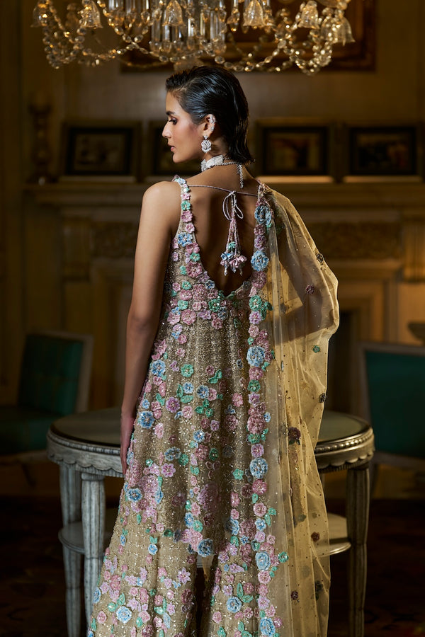 Multi-Coloured Three-Dimensional Sharara Set Back