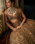 Copper Gold Crystal Lehenga Set