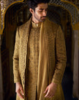 Antique Gold Tissue Sherwani Set