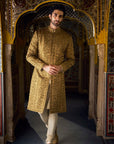 Antique Gold Tissue Sherwani Set