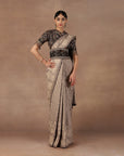 Taupe - Midnight Blue Saree Set