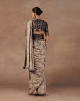 Taupe - Midnight Blue Saree Set