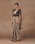 Taupe - Midnight Blue Saree Set