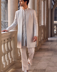 Powder Blue Pearl Open Sherwani Set