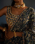 Tropical Print Kowri Shell Blouse Sari Set