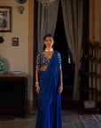 Electric Blue Antique Embroidered Sari Set