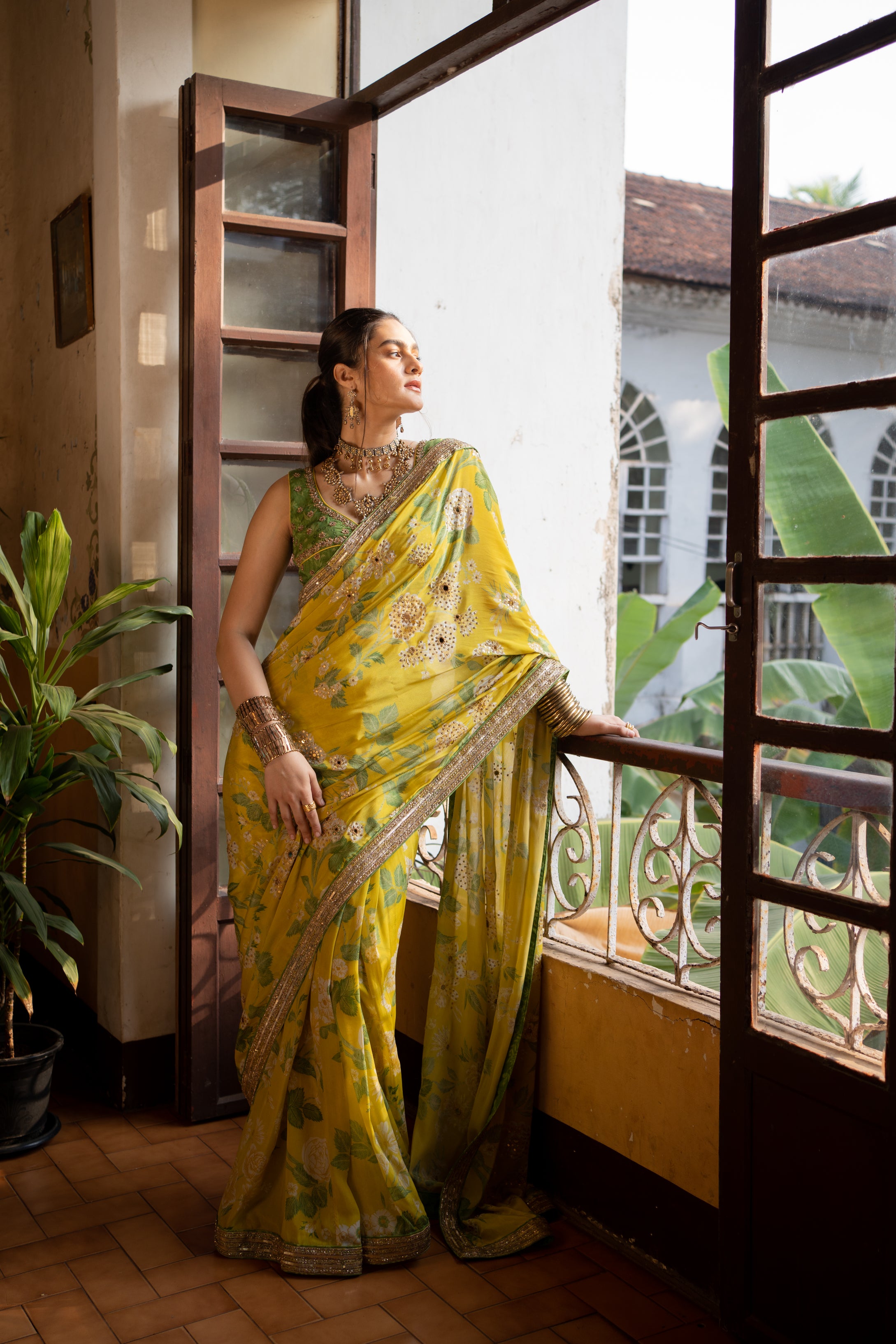 Refreshing Yellow Mint Sari Set