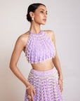 Lilac Chandelier Pearl Halter Neck Crop Top Skirt Set