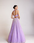 Lilac Chandelier Pearl Halter Neck Crop Top Skirt Set