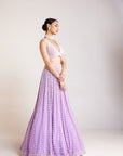 Lilac V Neck Pearl Chandelier Lehenga Set